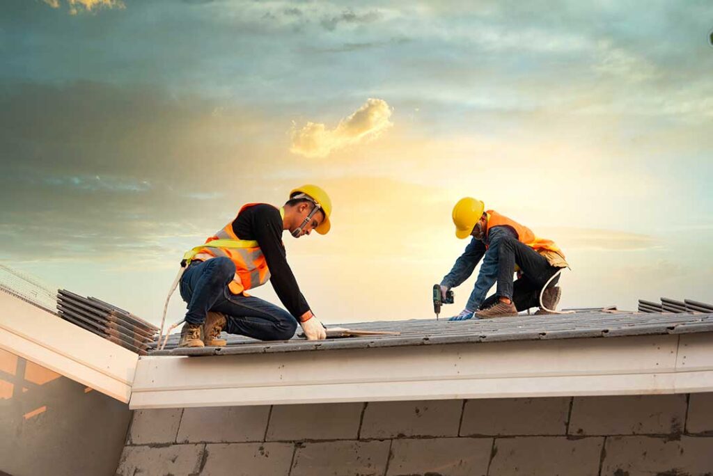 Homeowner examining attic insulation beneath a roof with visible ventilation pathways and daylight.